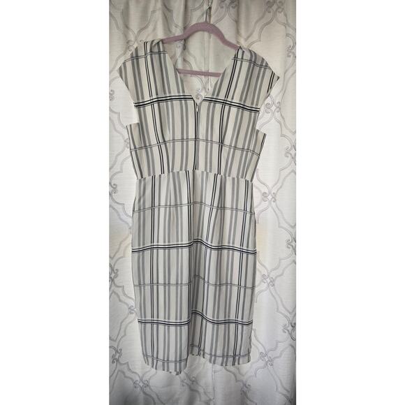 Beautiful Lewit Grid Check Cap Sleeve Dress In Ivory & Black Grid Stripe size 8 - Picture 11 of 11